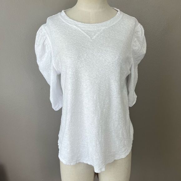 Free people women’s XS white puff sleeve textured T-shirt boxy blouse - Picture 3 of 11